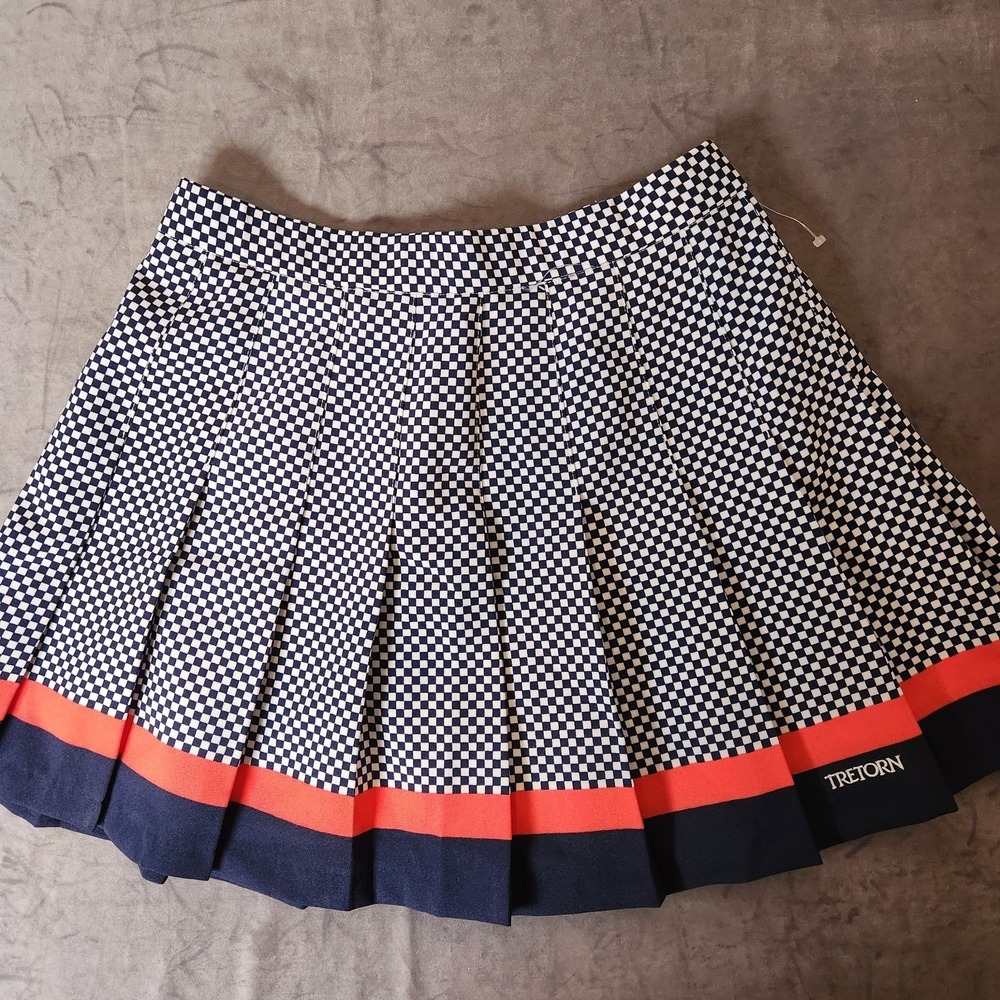 Vintage Court One Checkerboard Tennis Skirt White Navy Coral Size 14 Pleated